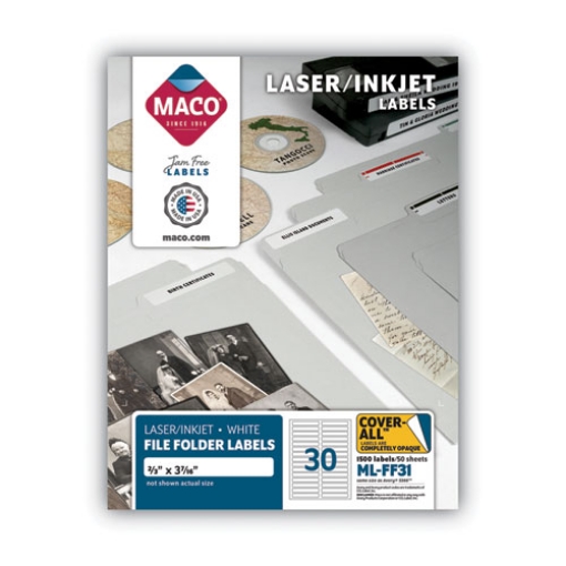 Picture of Cover-All Opaque File Folder Labels, Inkjet/laser Printers, 0.66 X 3.44, White, 30 Labels/sheet, 50 Sheets/box