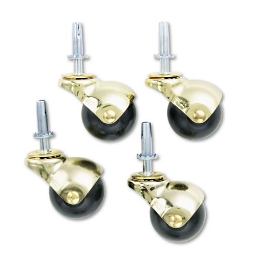Picture of Superball Casters with Hooded Caster Housing, Type W Stem, 2" Soft Vinyl Wheel, Bright Brass/Black, 4/Set