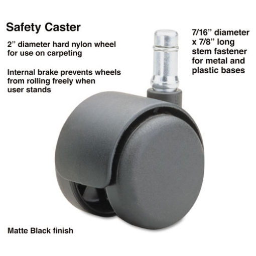 Picture of Safety Casters, Standard Neck, Grip Ring Type B Stem, 2" Hard Nylon Wheel, Matte Black, 5/Set