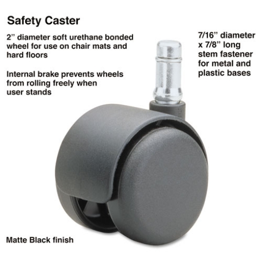 Picture of Safety Casters, Standard Neck, Grip Ring Type B Stem, 2" Soft Polyurethane Wheel, Matte Black, 5/Set
