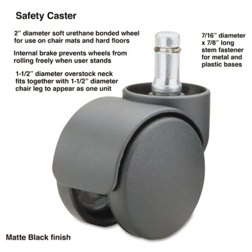 Picture of Safety Casters, Oversized Neck, Grip Ring Type B Stem, 2" Soft Polyurethane Wheel, Matte Black, 5/Set