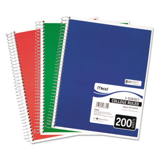 Picture of Spiral Notebook, 5-Subject, Medium/College Rule, Randomly Assorted Cover Color, (200) 11 x 8 Sheets