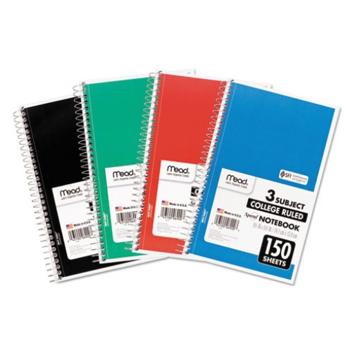 Picture of Spiral Notebook, 3-Subject, Medium/College Rule, Randomly Assorted Cover Color, (150) 9.5 x 5.5 Sheets