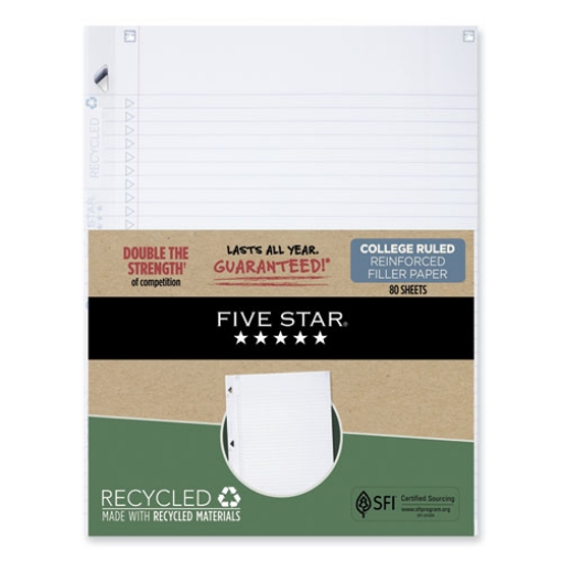 Picture of Reinforced Filler Paper Plus Study App, 3-Hole, 8.5 x 11, College Rule, 80/Pack