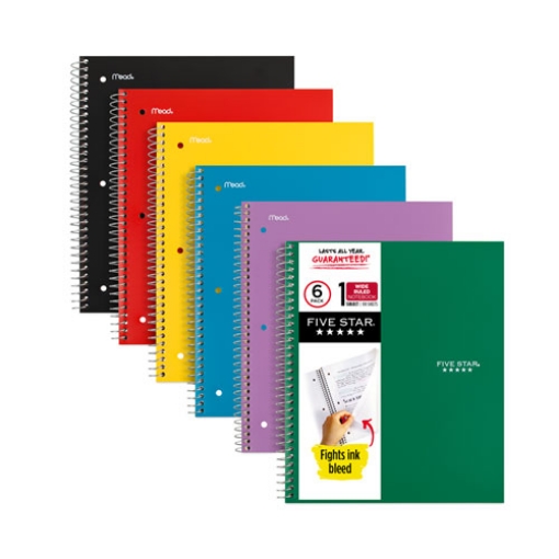 Picture of Wirebound Notebook, 1-Subject, Wide/Legal Rule, Randomly Assorted Cover Color, (100) 10.5 x 8 Sheets, 6/Pack