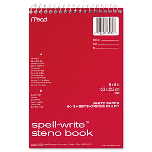 Picture of Spell-Write Wirebound Steno Pad, Gregg Rule, Randomly Assorted Cover Colors, 80 White 6 X 9 Sheets