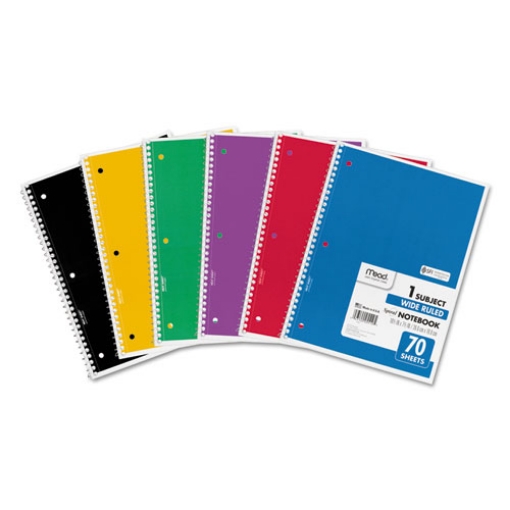 Picture of Spiral Notebook, 1-Subject, Wide/Legal Rule, Assorted Cover Colors, (70) 10.5 x 8 Sheets, 6/Pack