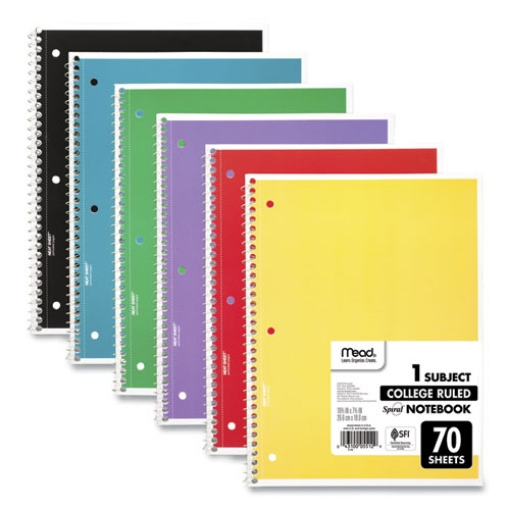 Picture of Spiral Notebook, 1-Subject, Medium/College Rule, Assorted Cover Colors, (70) 10.5 x 8 Sheets, 6/Pack