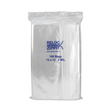 Picture of Zippit Resealable Bags, 2 mil, 12 x 12, Clear, 100 Bags/Pack, 10 Packs/Carton