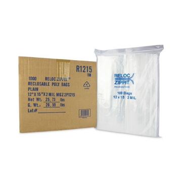 Picture of Zippit Resealable Bags, 2 mil, 12 x 15, Clear, 100 Bags/Pack, 10 Packs/Carton