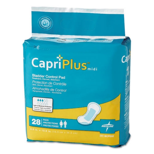 Picture of Capri Plus Bladder Control Pads, Extra Plus, 6.5" X 13.5", 28/pack, 6/carton