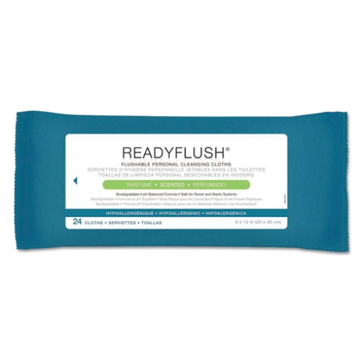 Picture of ReadyFlush Biodegradable Flushable Wipes, 1-Ply, 8 x 12, White, 24/Pack, 24 Packs/Carton