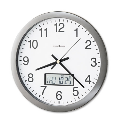 Picture of Chronicle Wall Clock with LCD Inset, 14" Overall Diameter, Gray Case, 2 AA (sold separately)