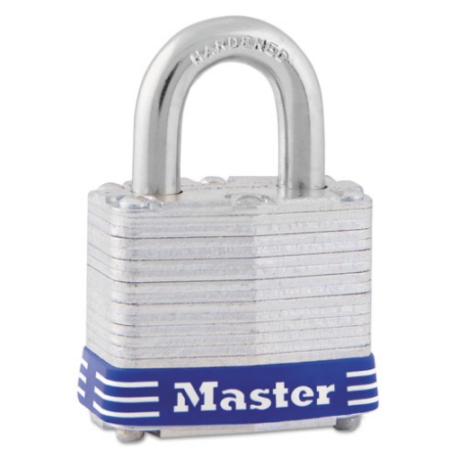 Picture of Four-Pin Tumbler Laminated Steel Lock, 2" Wide, Silver/Blue, 2 Keys