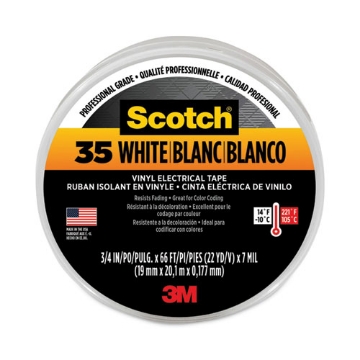 Picture of Scotch 35 Vinyl Electrical Color Coding Tape, 3" Core, 0.75" X 66 Ft, White