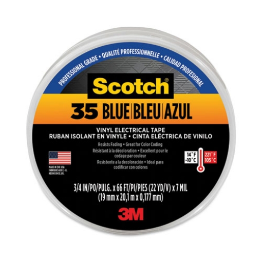 Picture of Scotch 35 Vinyl Electrical Color Coding Tape, 3" Core, 0.75" X 66 Ft, Blue