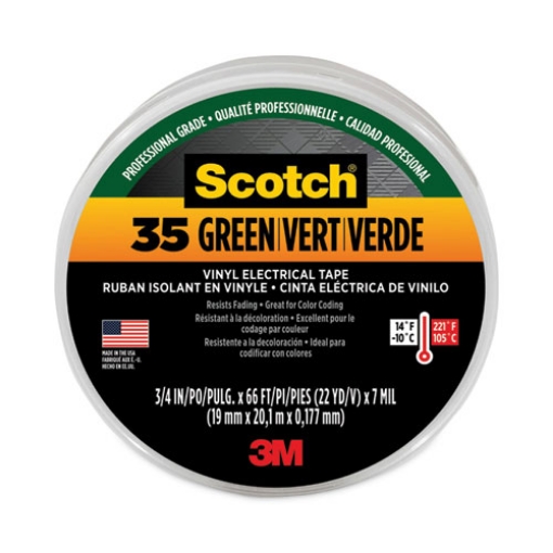 Picture of Scotch 35 Vinyl Electrical Color Coding Tape, 3" Core, 0.75" X 66 Ft, Green