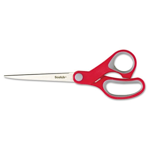 Picture of Multi-Purpose Scissors, Pointed Tip, 7" Long, 3.38" Cut Length, Gray/red Straight Handle