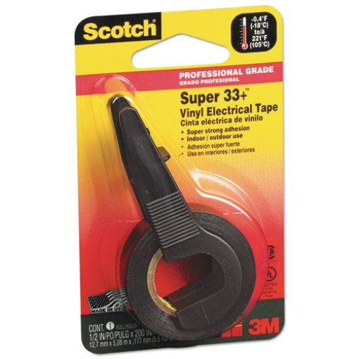 Picture of Super 33+ Vinyl Electrical Tape With Dispenser, 1" Core, 0.5" X 5.5 Yds, Black