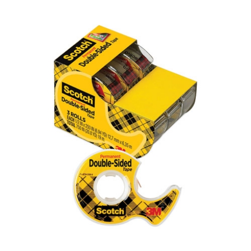 Picture of Double-Sided Permanent Tape In Handheld Dispenser, 1" Core, 0.5" X 20.83 Ft, Clear, 3/pack