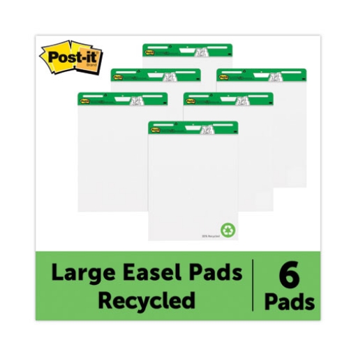 Picture of Vertical-Orientation Self-Stick Easel Pad Value Pack, Green Headband, Unruled, 25 x 30, White, 30 Sheets, 6/Carton