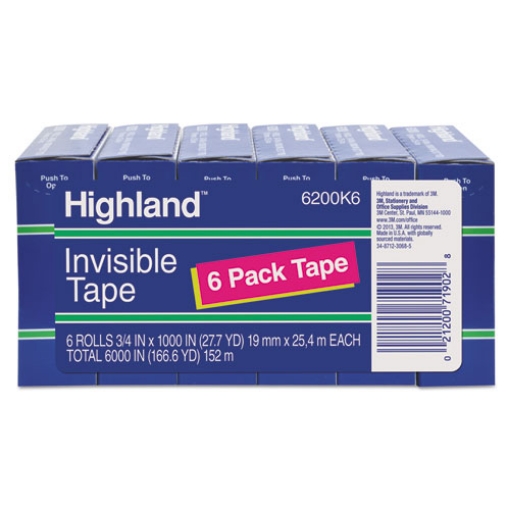 Picture of Invisible Permanent Mending Tape, 1" Core, 0.75" X 83.33 Ft, Clear, 6/pack