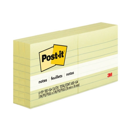 Picture of Original Pads in Canary Yellow, Note Ruled, 3" x 3", 100 Sheets/Pad, 6 Pads/Pack