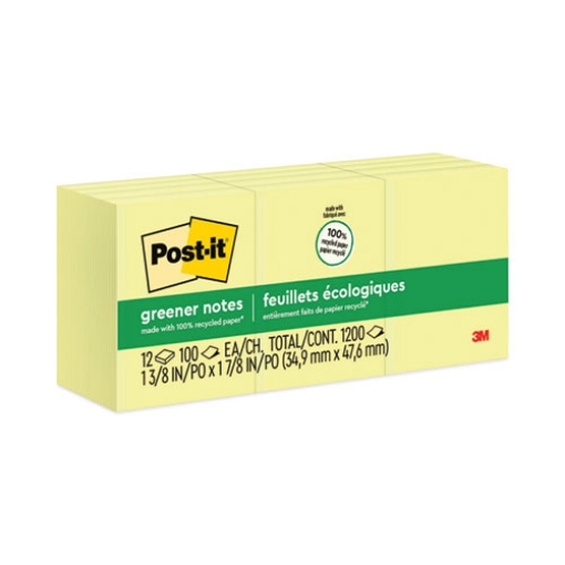 Picture of Original Recycled Note Pads, 1.5" x 2", Canary Yellow, 100 Sheets/Pad, 12 Pads/Pack