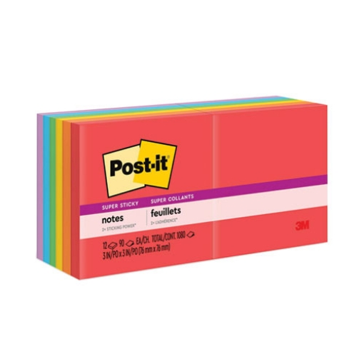 Picture of Pads in Playful Primary Collection Colors, 3" x 3", 90 Sheets/Pad, 12 Pads/Pack