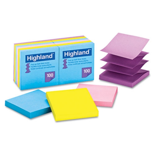 Picture of Self-Stick Pop-up Notes, 3" x 3", Assorted Bright Colors, 100 Sheets/Pad, 12 Pads/Pack