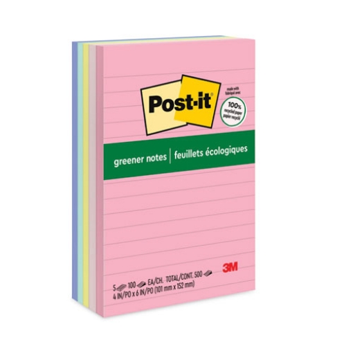 Picture of Original Recycled Note Pads, Note Ruled, 4" x 6", Sweet Sprinkles Collection Colors, 100 Sheets/Pad, 5 Pads/Pack