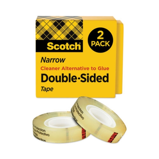 Picture of Double-Sided Tape, 1" Core, 0.5" X 75 Ft, Clear, 2/pack