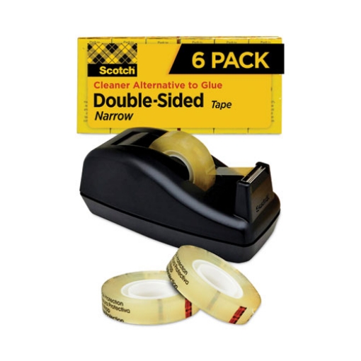 Picture of Double-Sided Tape With Dispenser, 1" Core, 0.5" X 75 Ft, Clear, 6/pack