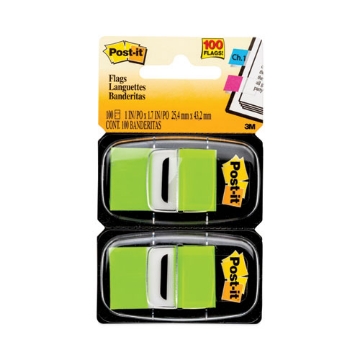 Picture of Standard Page Flags in Dispenser, Bright Green, 50 Flags/Dispenser, 2 Dispensers/Pack