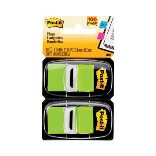 Picture of Standard Page Flags in Dispenser, Bright Green, 50 Flags/Dispenser, 2 Dispensers/Pack