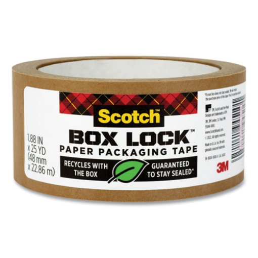 Picture of Box Lock Paper Packaging Tape, 3" Core, 1.88" x 25 yds, Brown