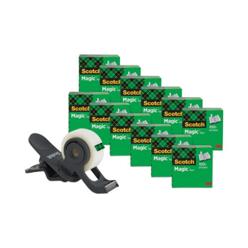 Picture of Clip Dispenser Value Pack With 12 Rolls Of Tape, 1" Core, Plastic, Charcoal