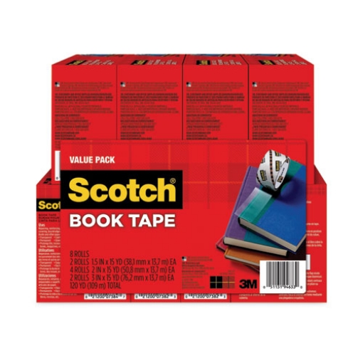 Picture of Book Tape Value Pack, 3" Core, (2) 1.5" X 15 Yds, (4) 2" X 15 Yds, (2) 3" X 15 Yds, Clear, 8/pack