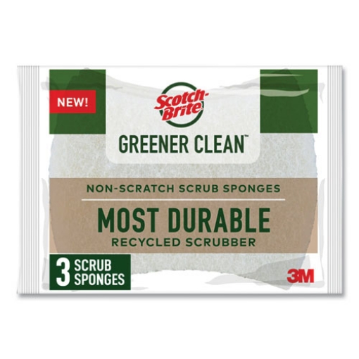 Picture of Greener Clean Non-Scratch Scrub Sponge, 2.6 x 3.3, 0.7" Thick, White, 3/Pack