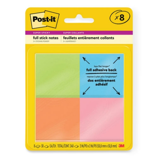 Picture of Full Stick Notes, 2" x 2", Energy Boost Collection Colors, 25 Sheets/Pad, 8 Pads/Pack