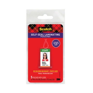 Picture of Self-Sealing Laminating Pouches, 12.5 Mil, 2.81" X 4.5", Gloss Clear, 5/pack