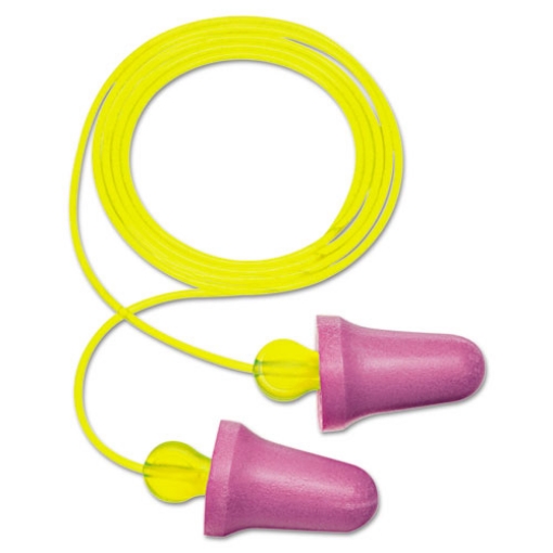 Picture of No-Touch Push-to-Fit Single-Use Earplugs, Corded, 29 dB NRR, Purple/Yellow, 100 Pairs