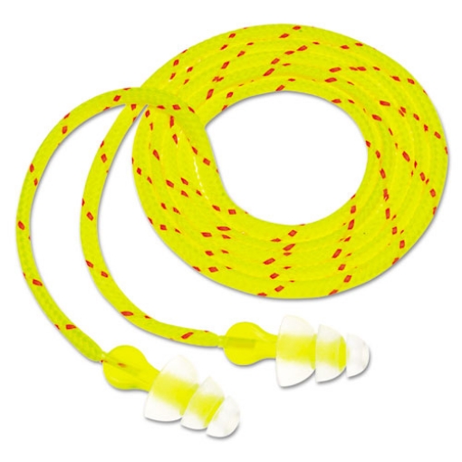 Picture of Tri-Flange Earplugs, Corded, 26 dB NRR, Yellow/Orange, 100 Pairs