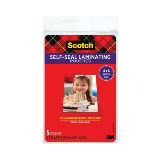 Picture of Self-Sealing Laminating Pouches, 9.5 Mil, 4.38" X 6.38", Gloss Clear, 5/pack