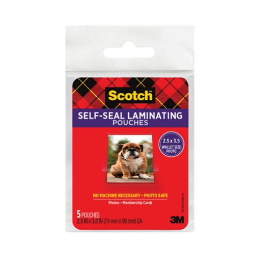 Picture of Self-Sealing Laminating Pouches, 9.5 Mil, 2.81" X 3.75", Gloss Clear, 5/pack