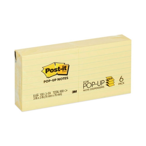 Picture of Original Canary Yellow Pop-up Refill, Note Ruled, 3" x 3", Canary Yellow, 100 Sheets/Pad, 6 Pads/Pack