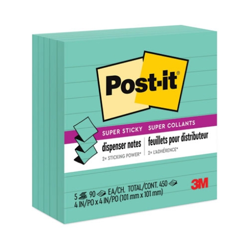 Picture of Pop-up Notes Refill, Note Ruled, 4" x 4", Aqua Wave, 90 Sheets/Pad, 5 Pads/Pack