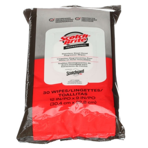 Picture of Stainless Steel Hood Degreaser Wipes, 1-Ply, 9 x 12, Unscented, White, 30 Wipes/Pack, 6 Packs/Carton