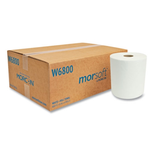 Picture of Morsoft Universal Roll Towels, 1-Ply, 8" x 800 ft, White, 6 Rolls/Carton