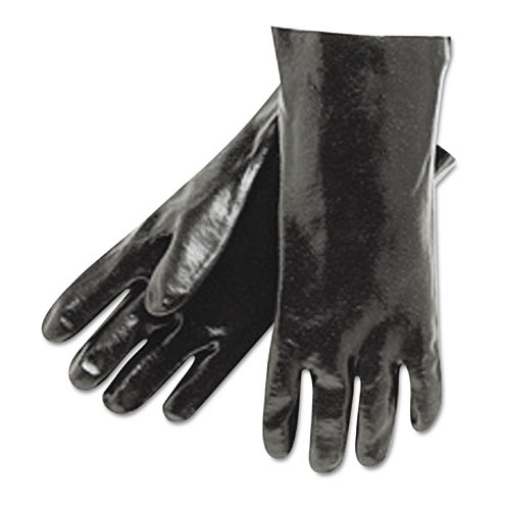 Picture of single dipped pvc gloves, smooth, interlock lined, 18" long, large, black, 12 pair